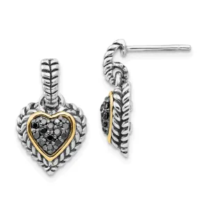 Sterling Silver Gold Black Heart Earrings