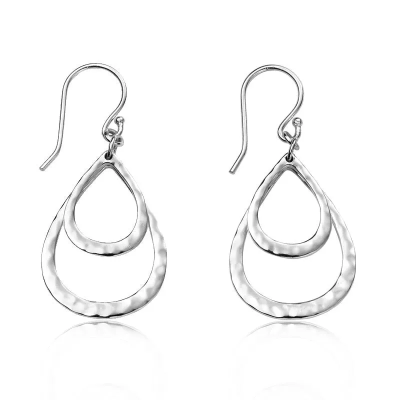 Sterling Silver Hammered Loop Drop Earrings