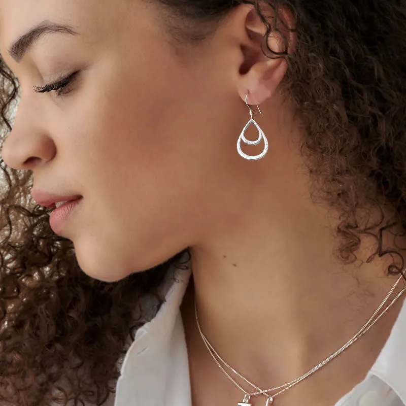 Sterling Silver Hammered Loop Drop Earrings
