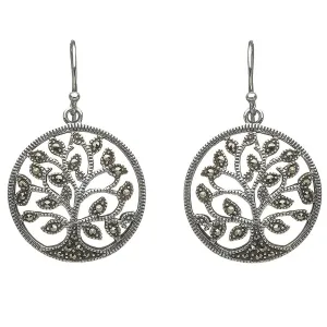 Sterling Silver Marcasite Tree of Life Earrings - ANU2060