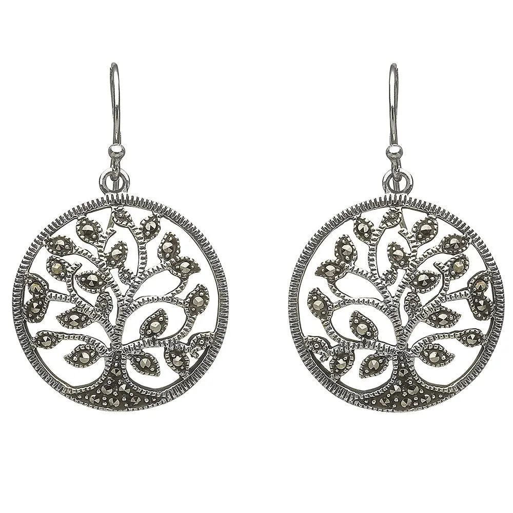 Sterling Silver Marcasite Tree of Life Earrings - ANU2060