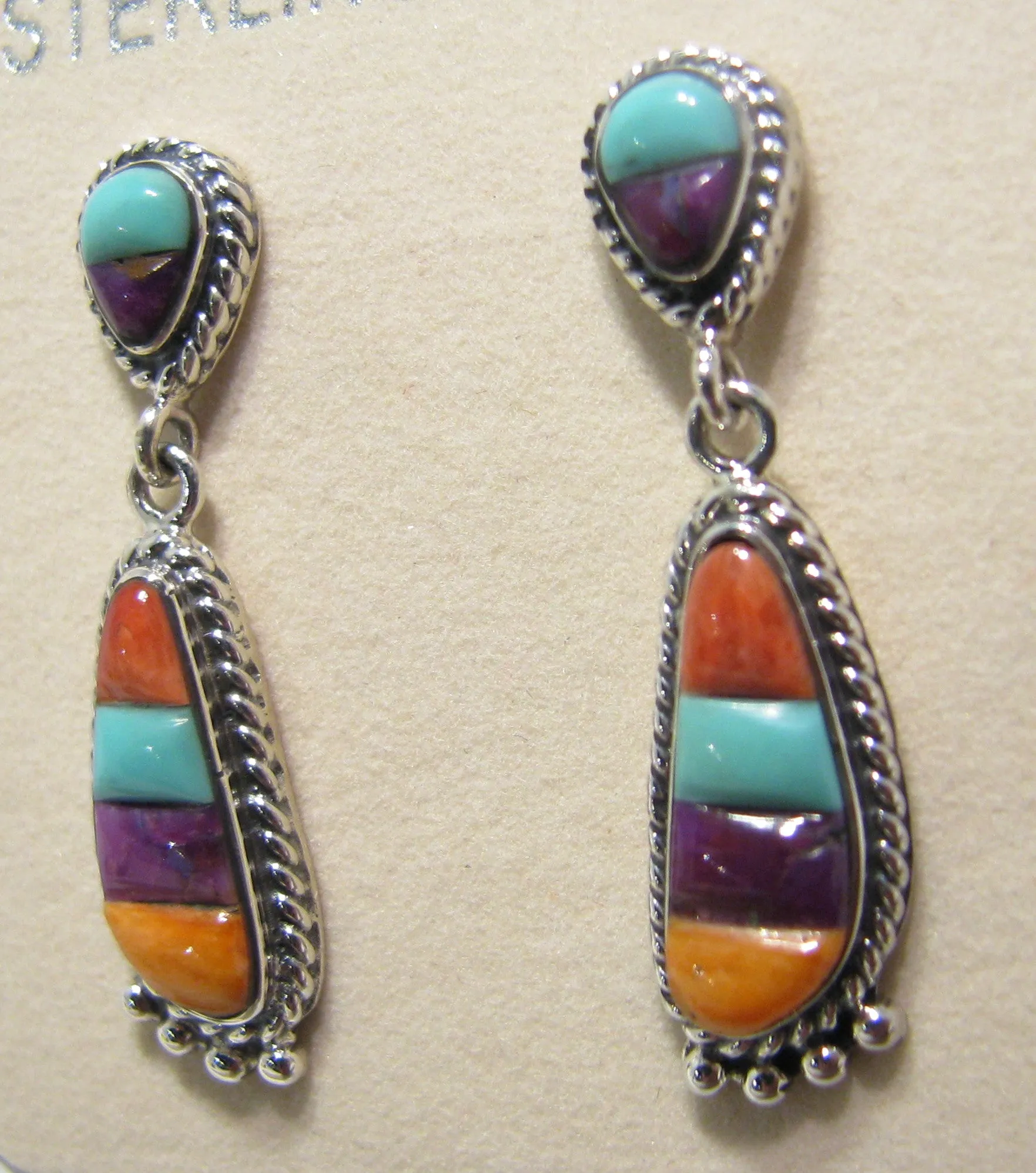 Sterling Silver Multi Stone Inlay Earrings TSC023