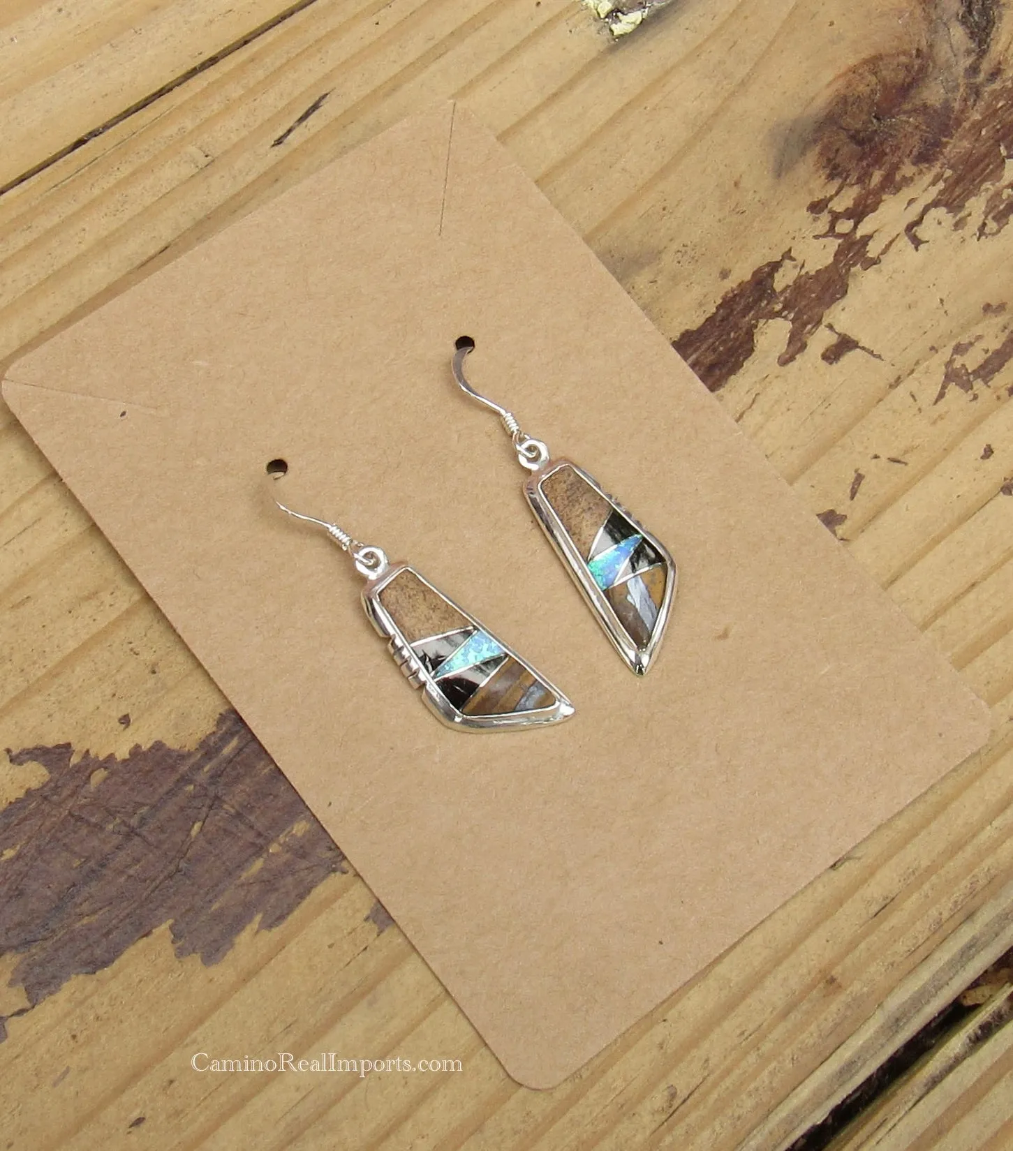 Sterling Silver Onyx, Black Onyx, and Opal Inlay Earrings STER025