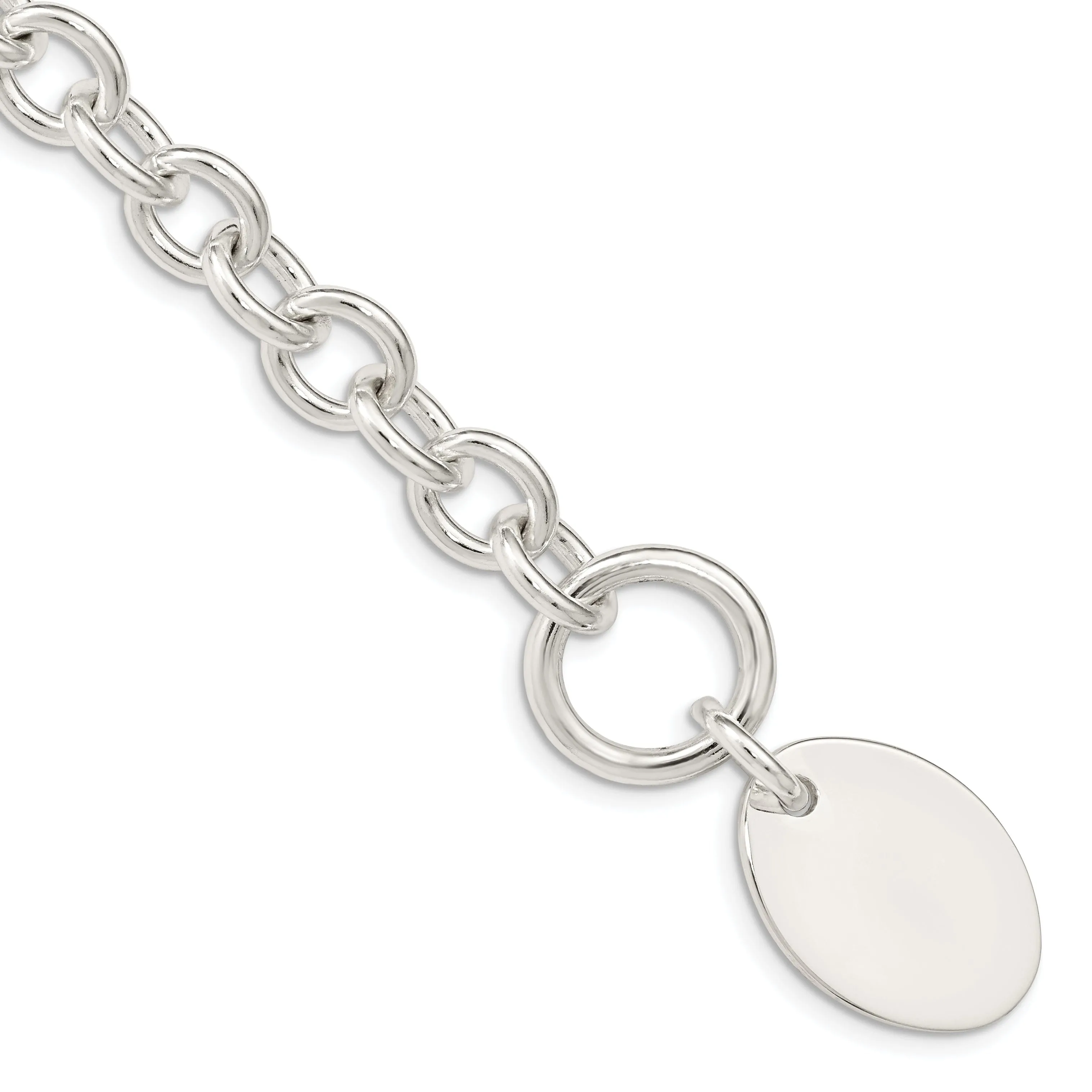 Sterling Silver Oval Disc on Fancy Link Bracelet