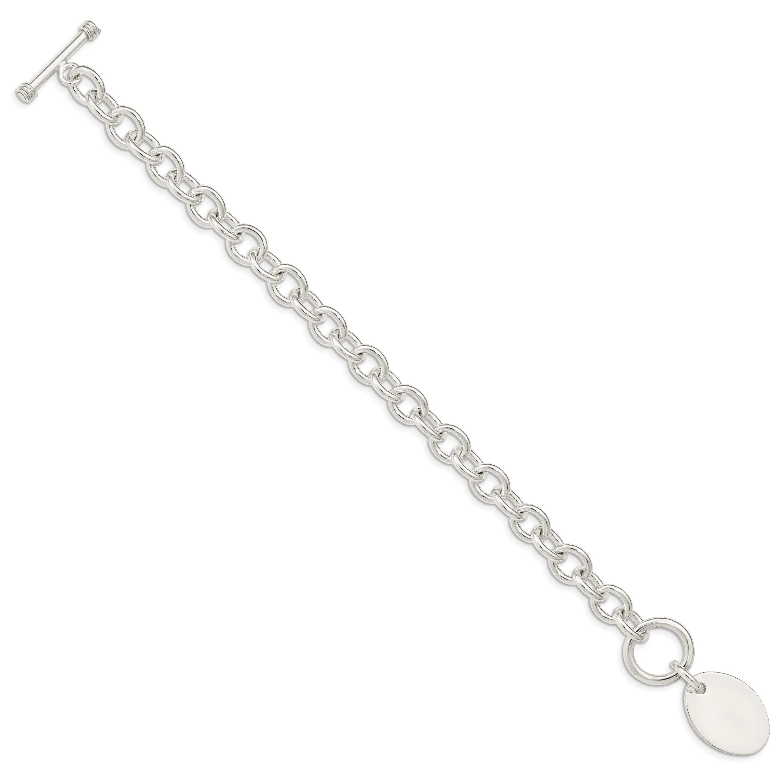 Sterling Silver Oval Disc on Fancy Link Bracelet