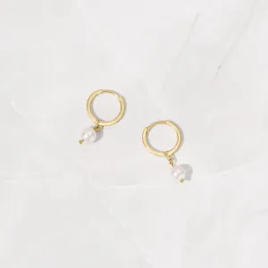 Sterling Silver Pearl hoops 18k Gold Plated Earrings