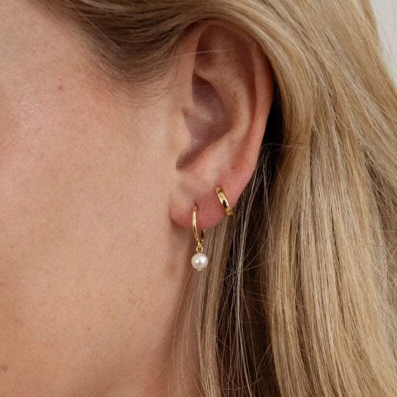 Sterling Silver Pearl hoops 18k Gold Plated Earrings