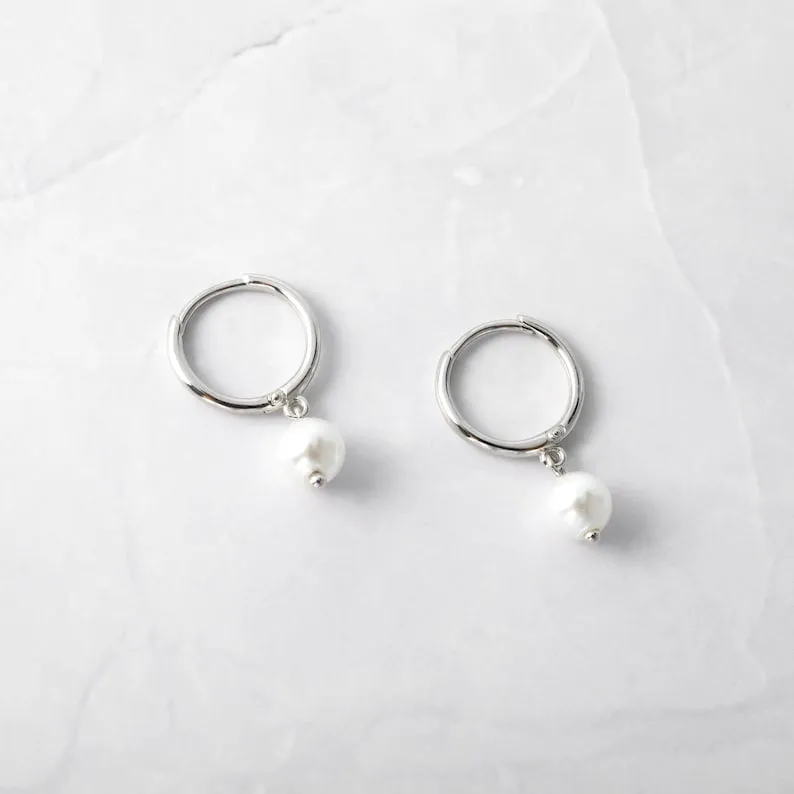 Sterling Silver Pearl hoops 18k Gold Plated Earrings