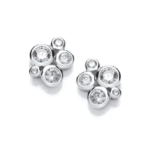 Sterling Silver Rhodium Plated & Cubic Zirconia Bubble Cluster Stud Earrings