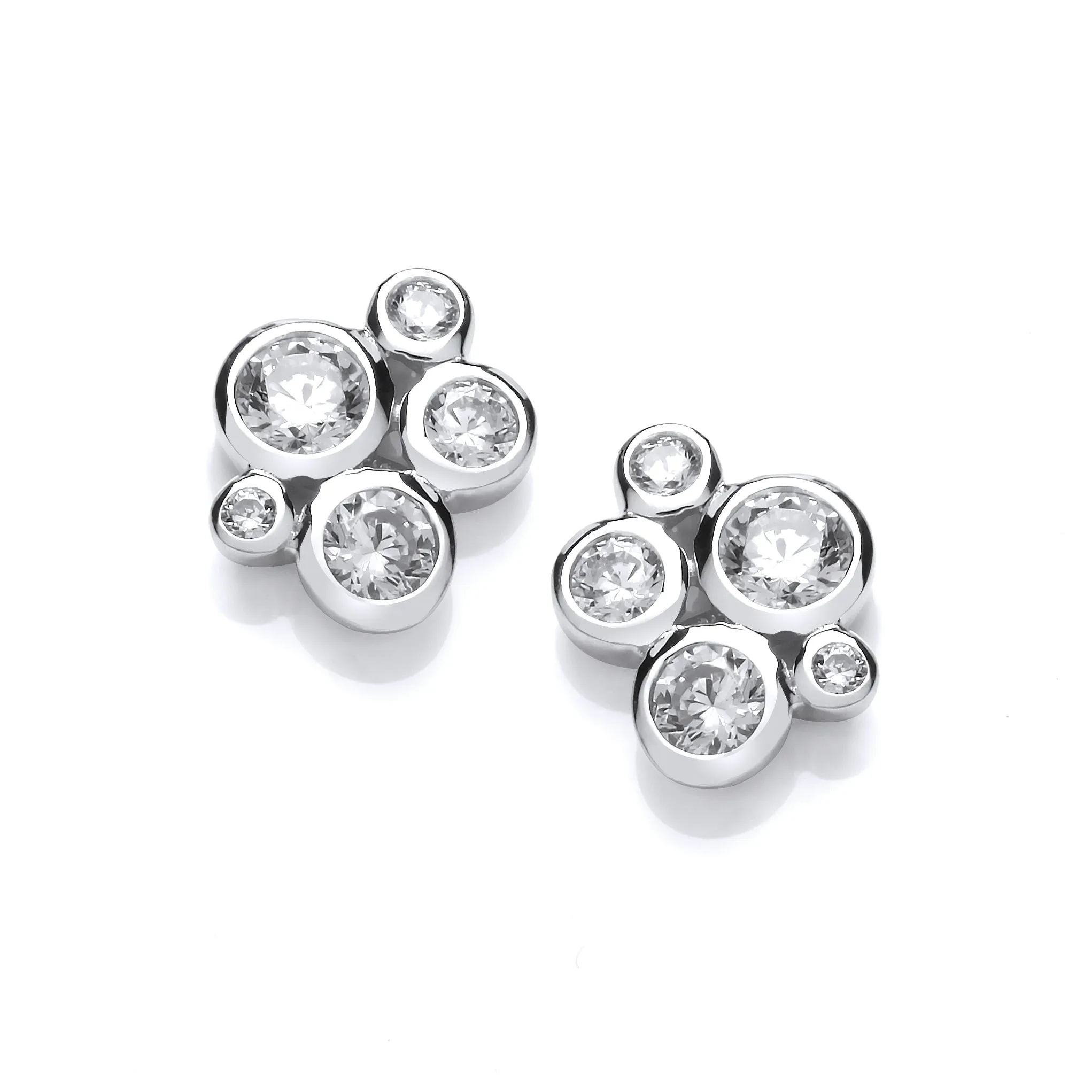 Sterling Silver Rhodium Plated & Cubic Zirconia Bubble Cluster Stud Earrings