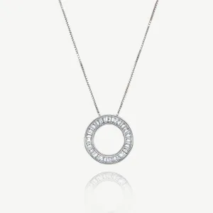 Sterling Silver Rhodium Plated & Cubic Zirconia Chrysler Halo Eternal Circle Pendant Necklace