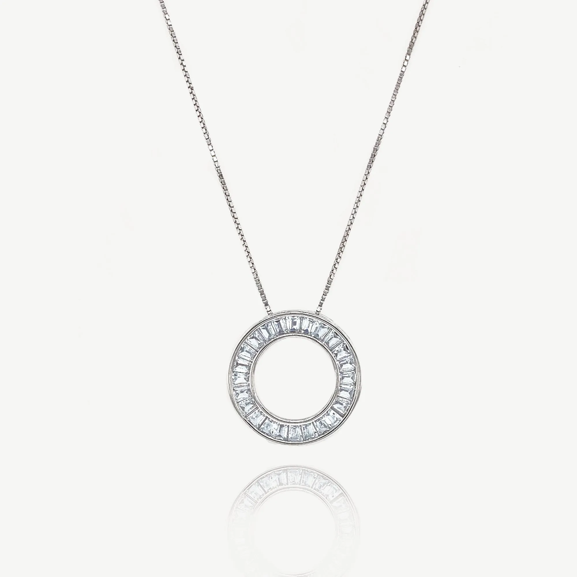 Sterling Silver Rhodium Plated & Cubic Zirconia Chrysler Halo Eternal Circle Pendant Necklace