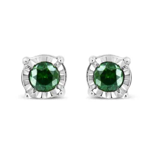 Sterling Silver Rose Cut Treated Green Diamond Solitaire Stud Earrings (0.25 cttw, Green Color, I2-I3 Clarity)