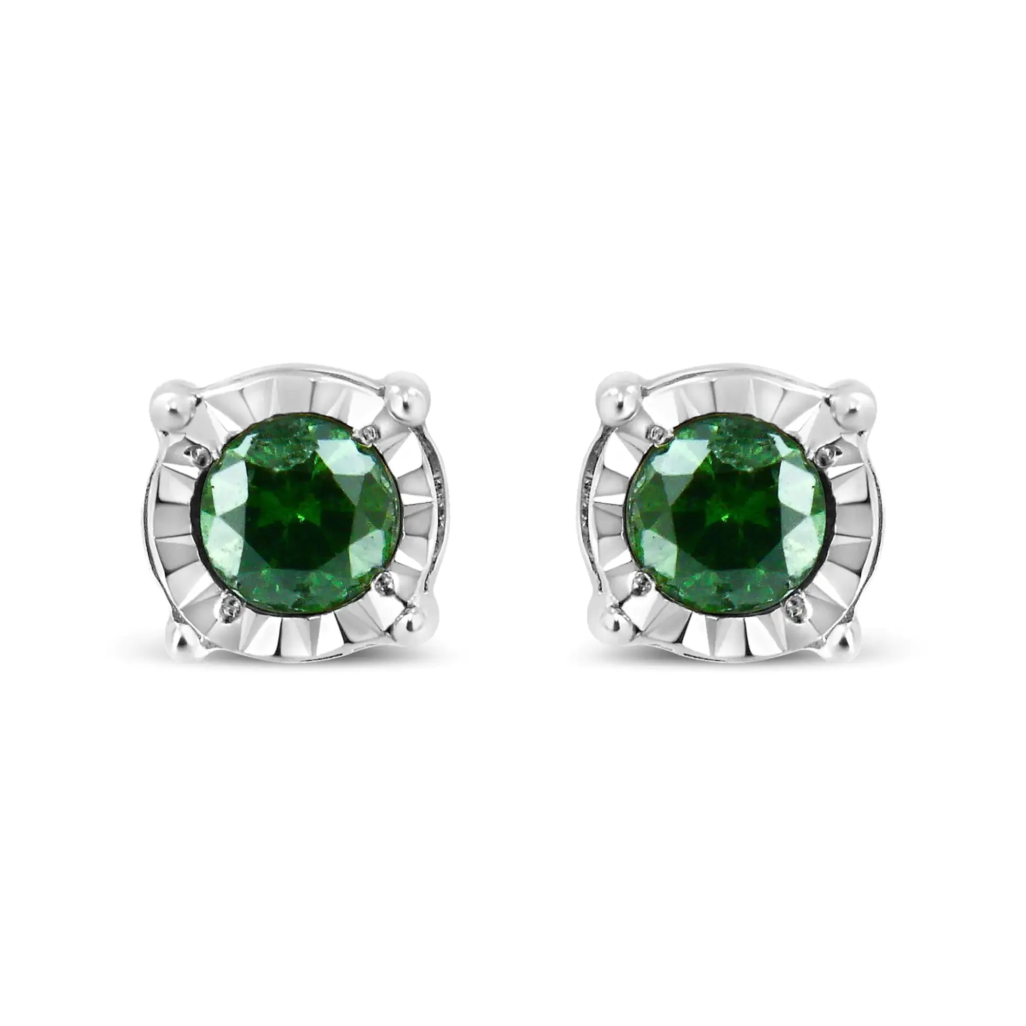 Sterling Silver Rose Cut Treated Green Diamond Solitaire Stud Earrings (0.25 cttw, Green Color, I2-I3 Clarity)