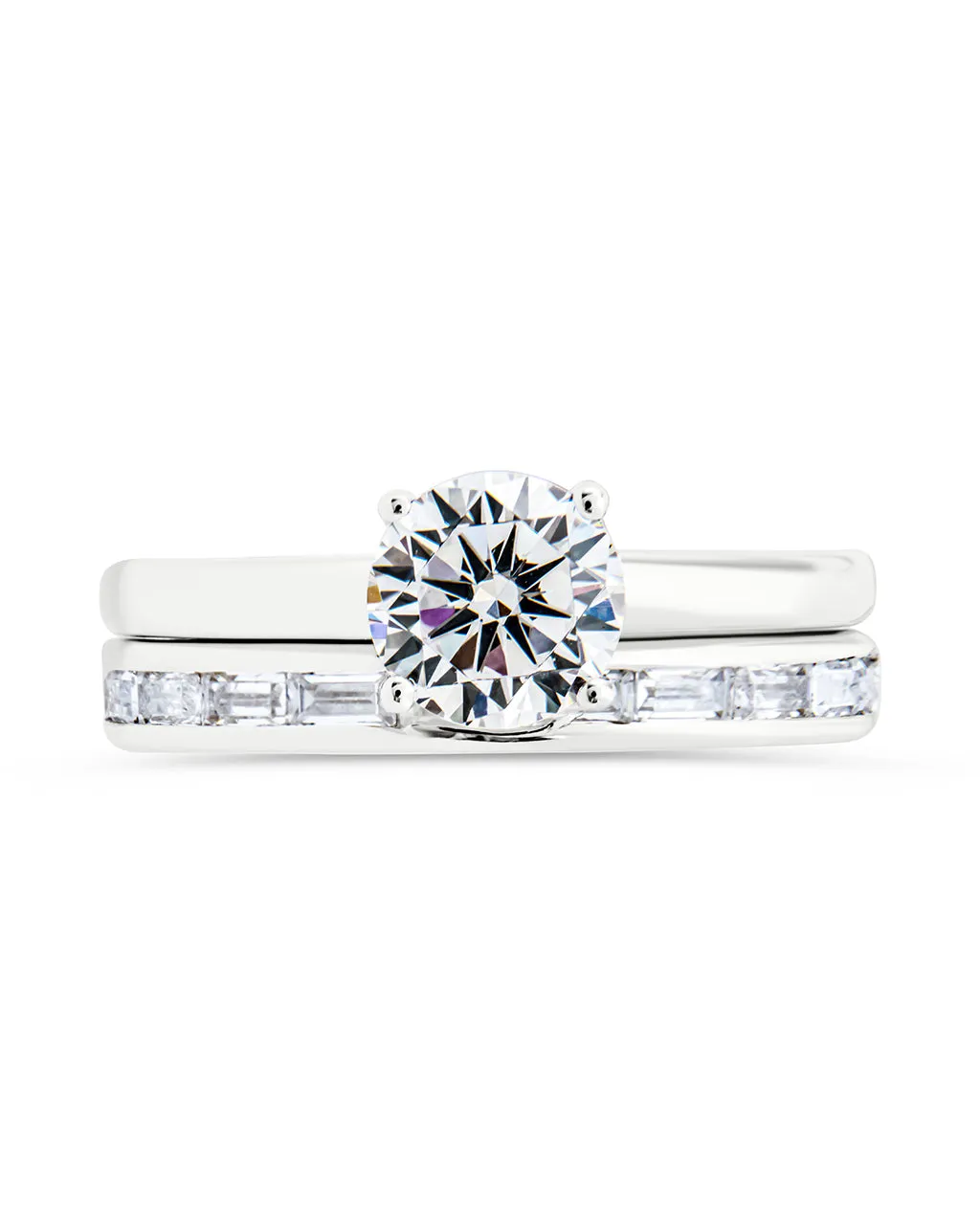 Sterling Silver Round CZ Solitaire Ring Set of 2