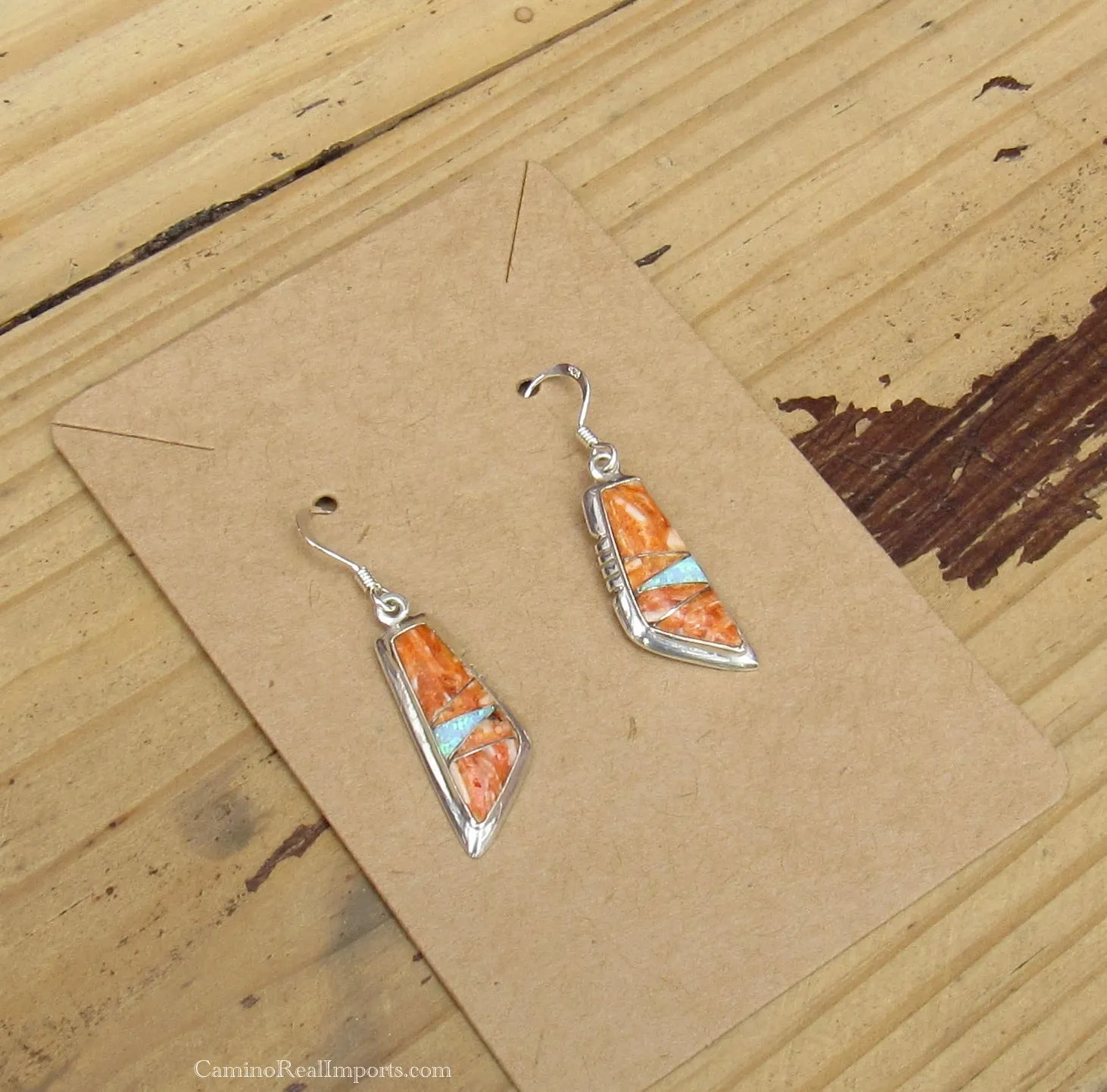 Sterling Silver Spiny Oyster and Opal Inlay Fish Earrings STER027