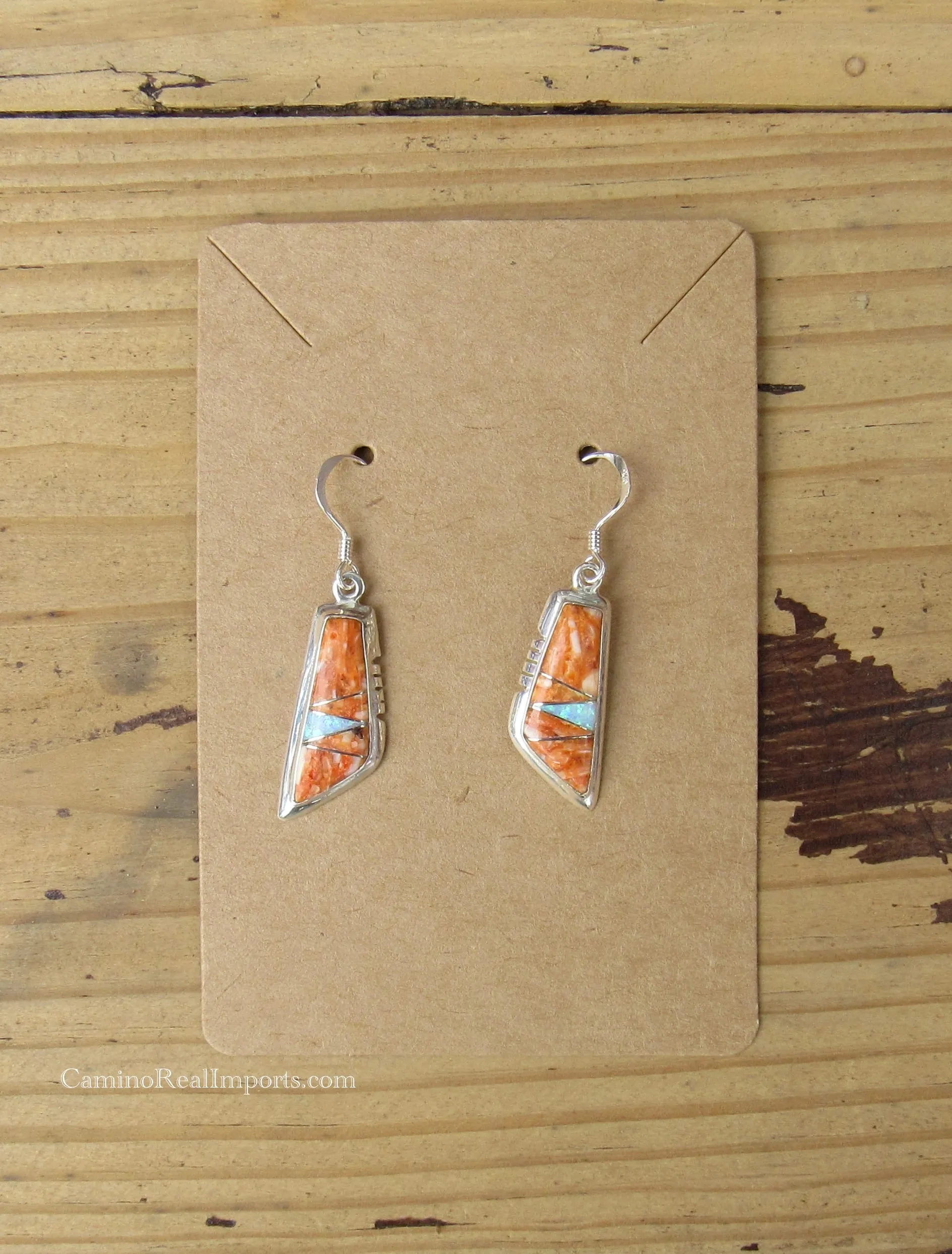 Sterling Silver Spiny Oyster and Opal Inlay Fish Earrings STER027