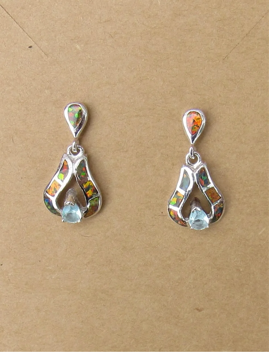 Sterling Silver Topaz and Opal Inlay Post Earrings STER029