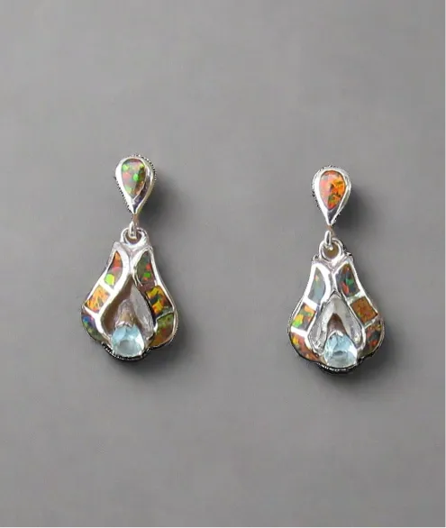 Sterling Silver Topaz and Opal Inlay Post Earrings STER029