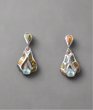 Sterling Silver Topaz and Opal Inlay Post Earrings STER029