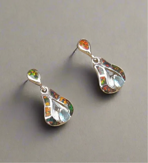 Sterling Silver Topaz and Opal Inlay Post Earrings STER029