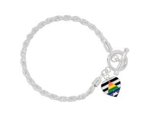 Straight Ally Heart Charm Silver Rope Bracelets