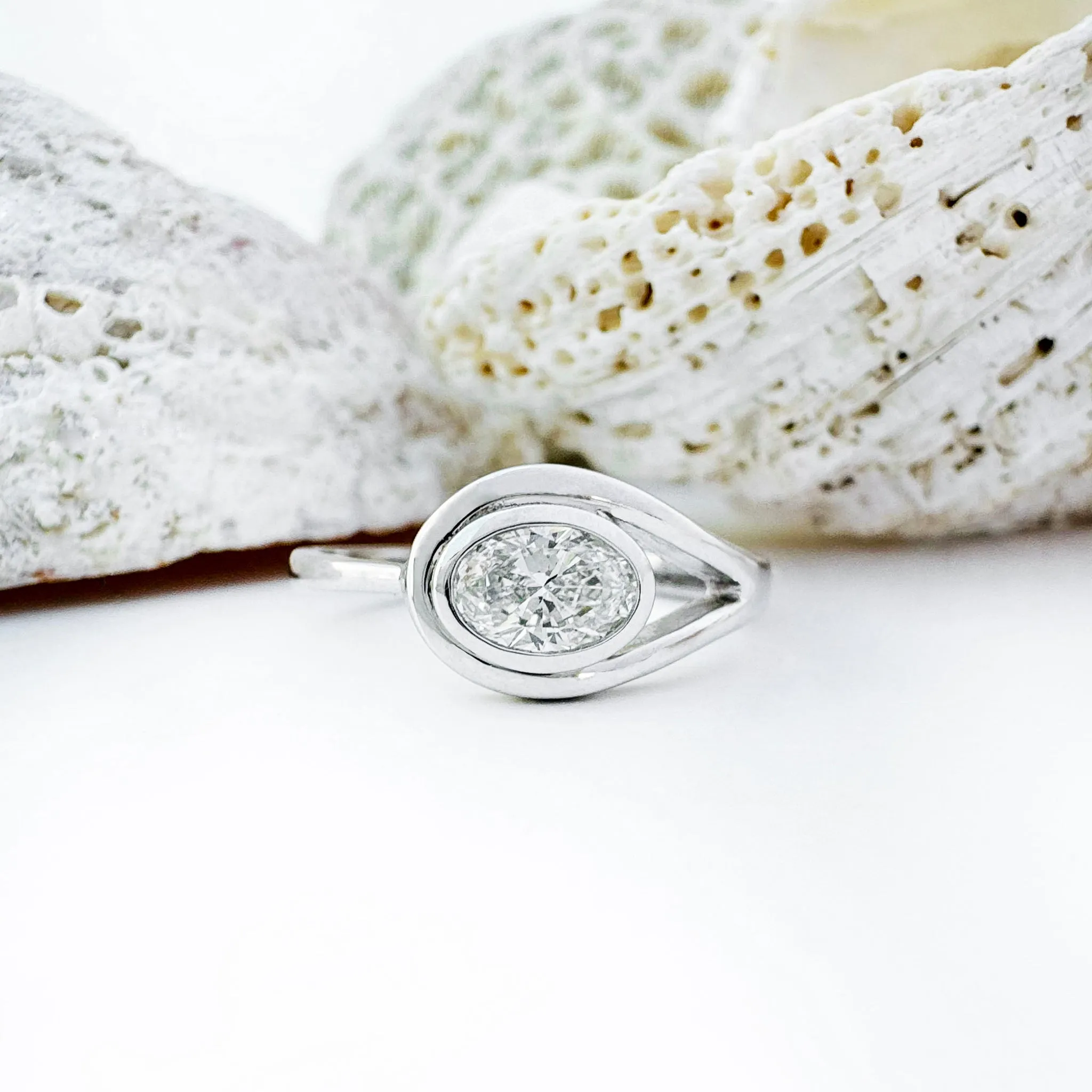Sublime Looped Oval White Diamond White Gold Ring