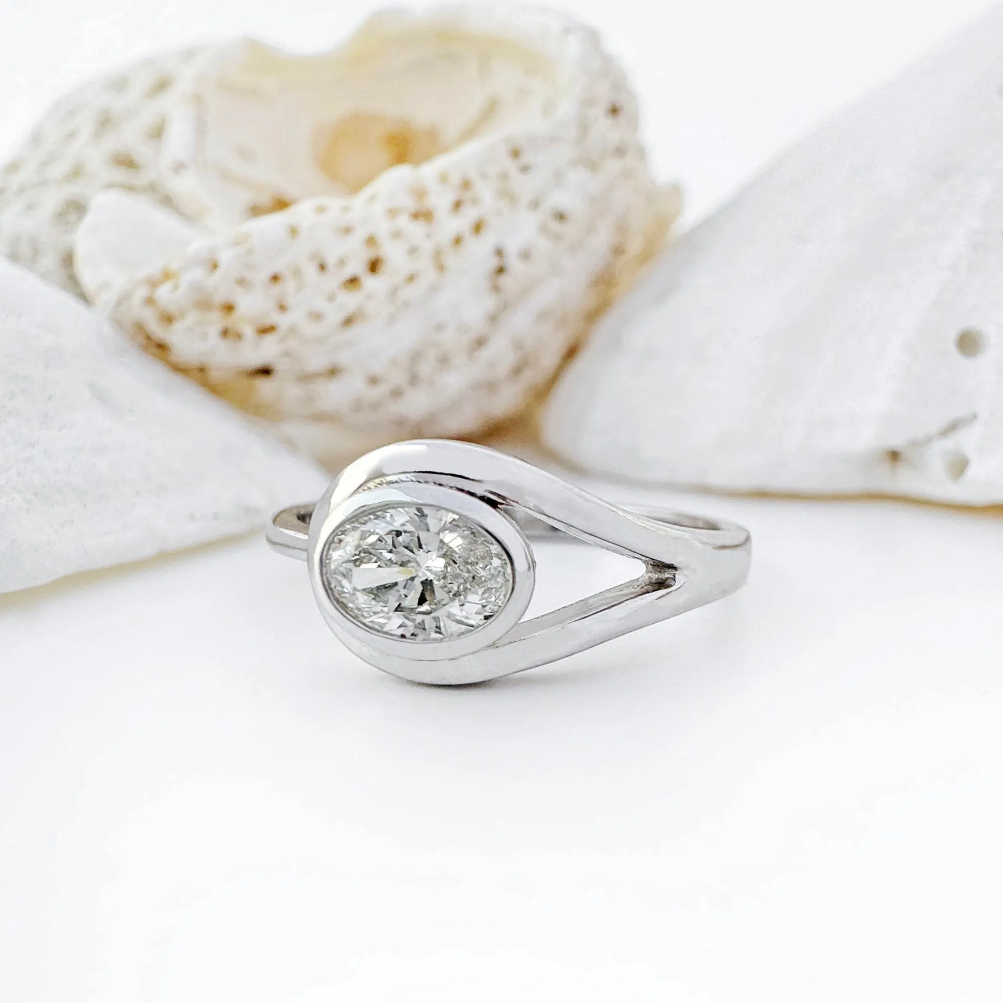 Sublime Looped Oval White Diamond White Gold Ring