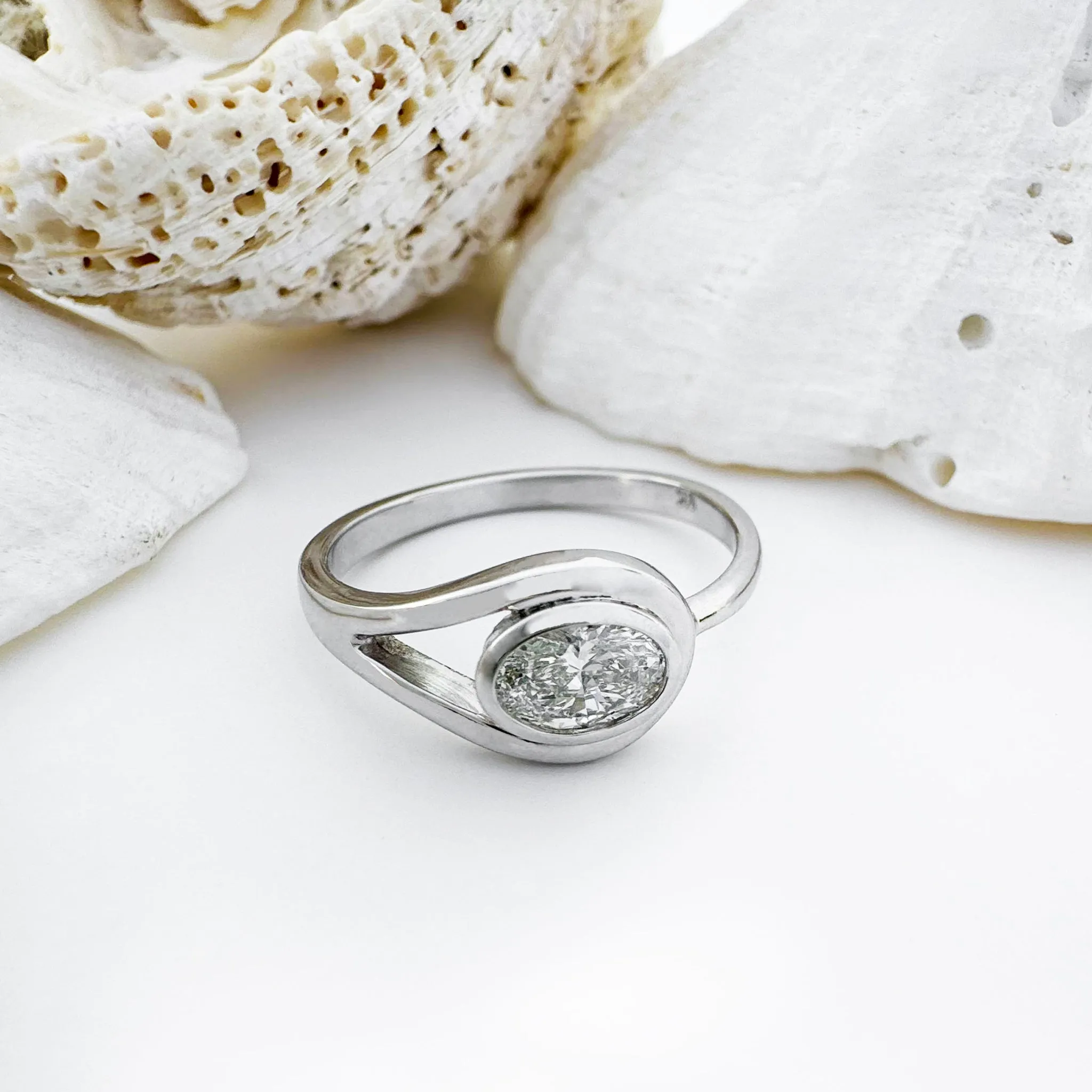 Sublime Looped Oval White Diamond White Gold Ring
