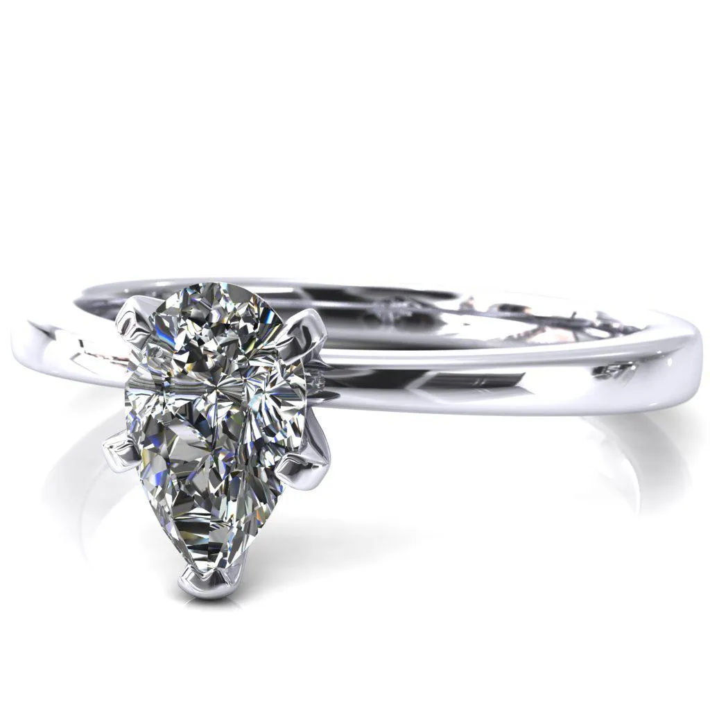 Tessa Pear Moissanite 5  Prong Pitched Shoulders Solitaire Engagement Ring