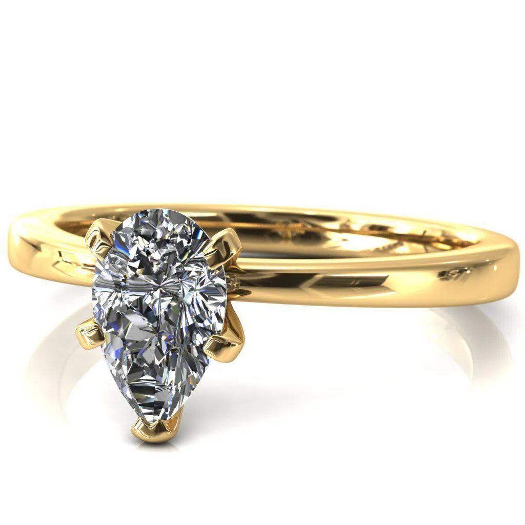 Tessa Pear Moissanite 5  Prong Pitched Shoulders Solitaire Engagement Ring
