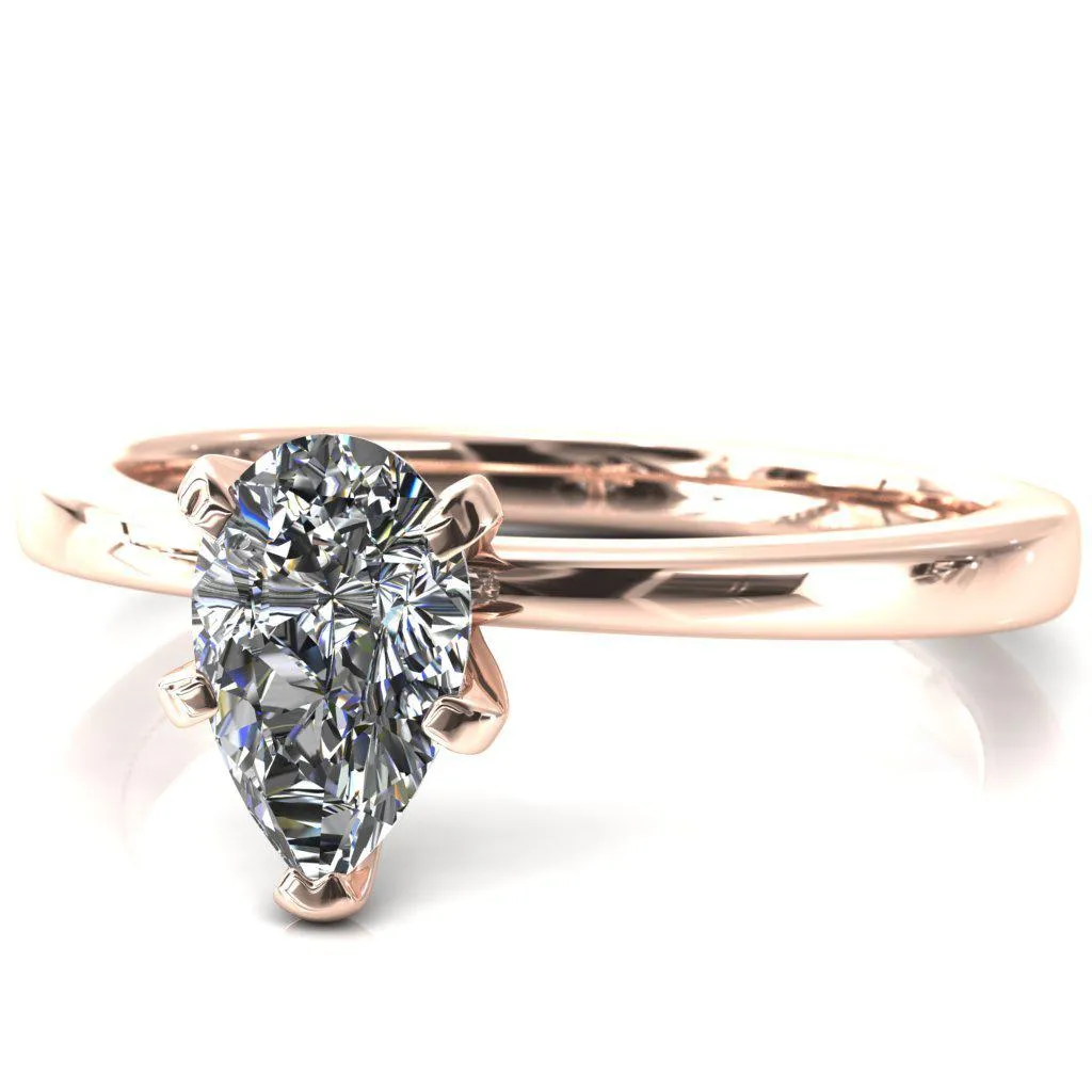 Tessa Pear Moissanite 5  Prong Pitched Shoulders Solitaire Engagement Ring