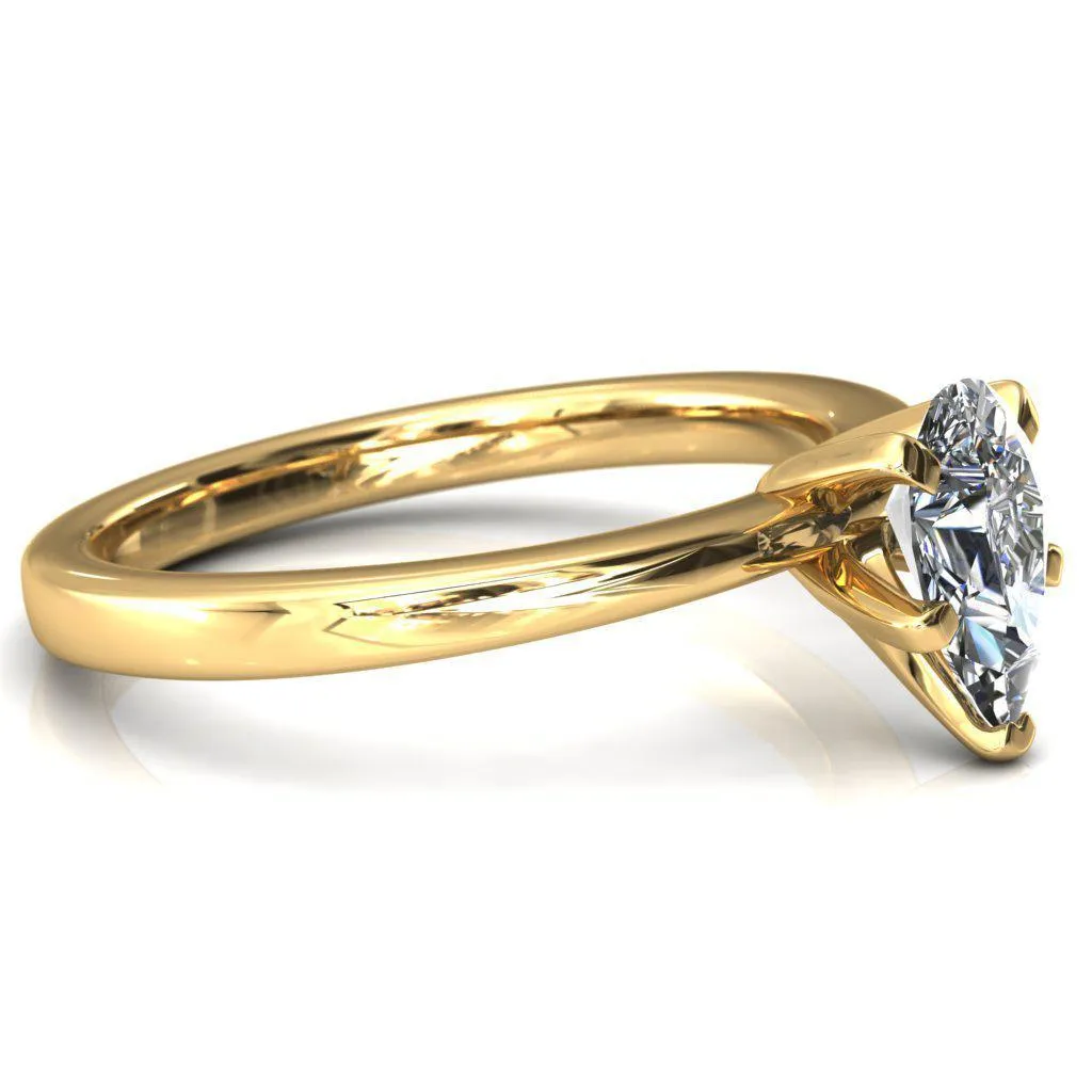 Tessa Pear Moissanite 5  Prong Pitched Shoulders Solitaire Engagement Ring