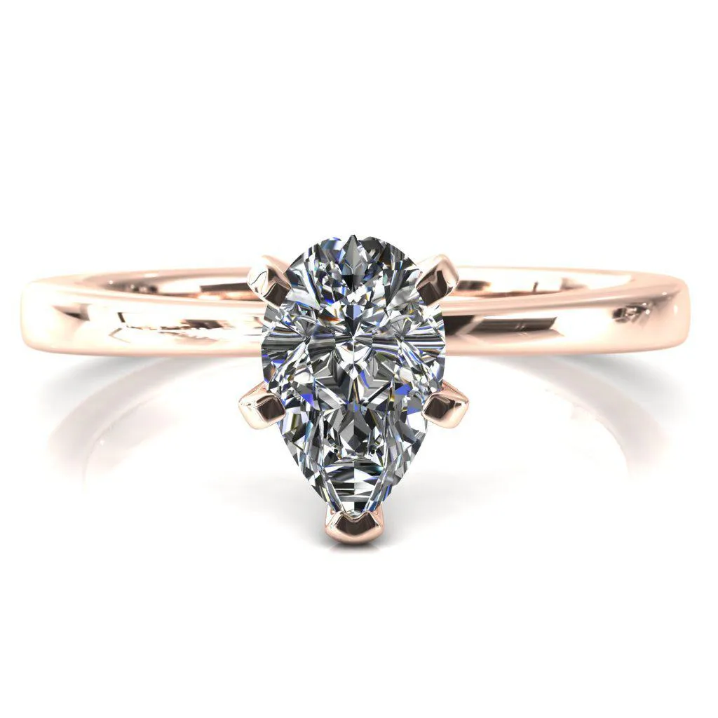 Tessa Pear Moissanite 5  Prong Pitched Shoulders Solitaire Engagement Ring