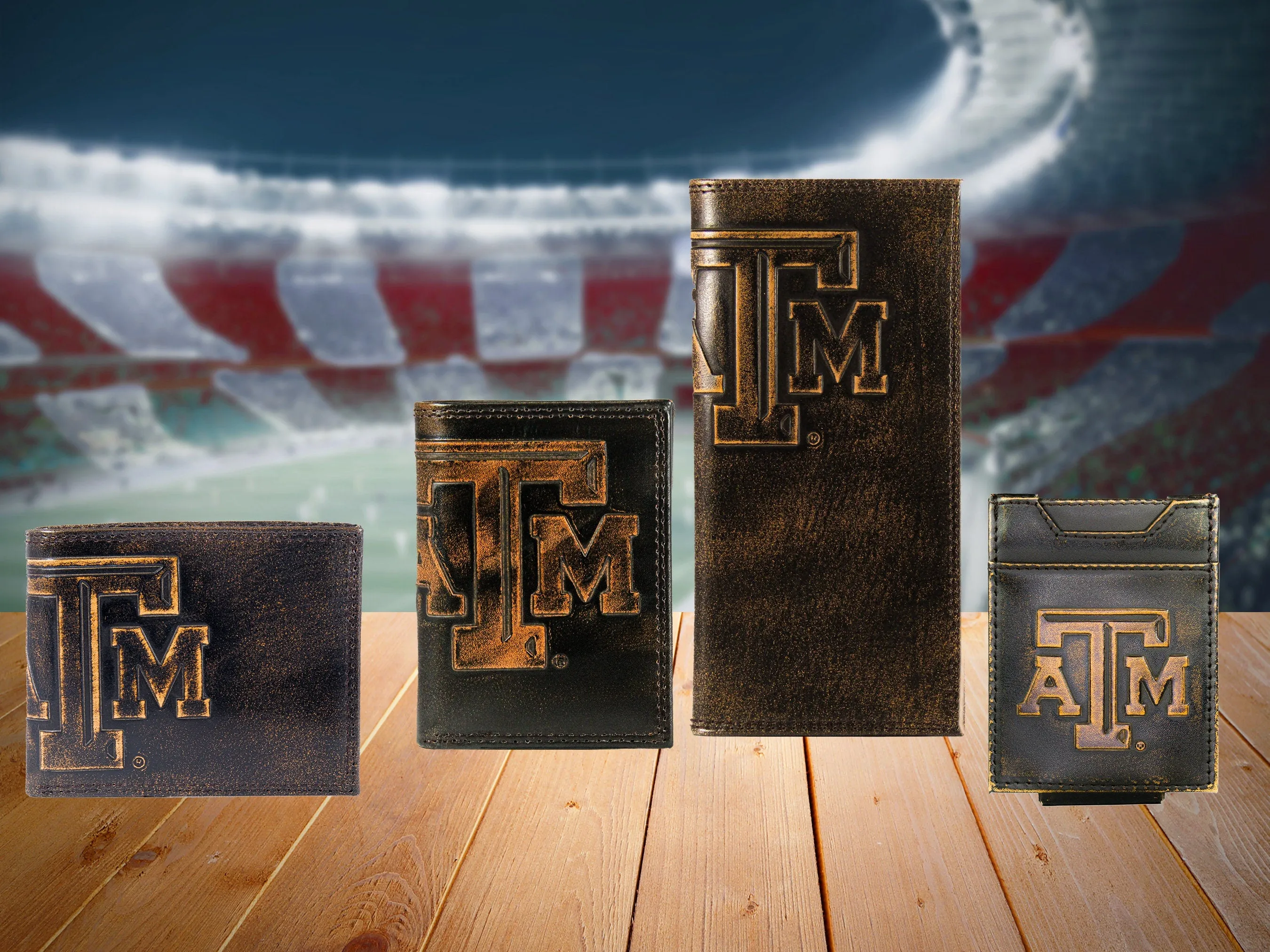 Texas A&M Aggies Men's Collegiate Valet Tray, Catch-all, Desk Organizer, Nightstand Tray. Brown Burnished Full Grain Leather Finish.
