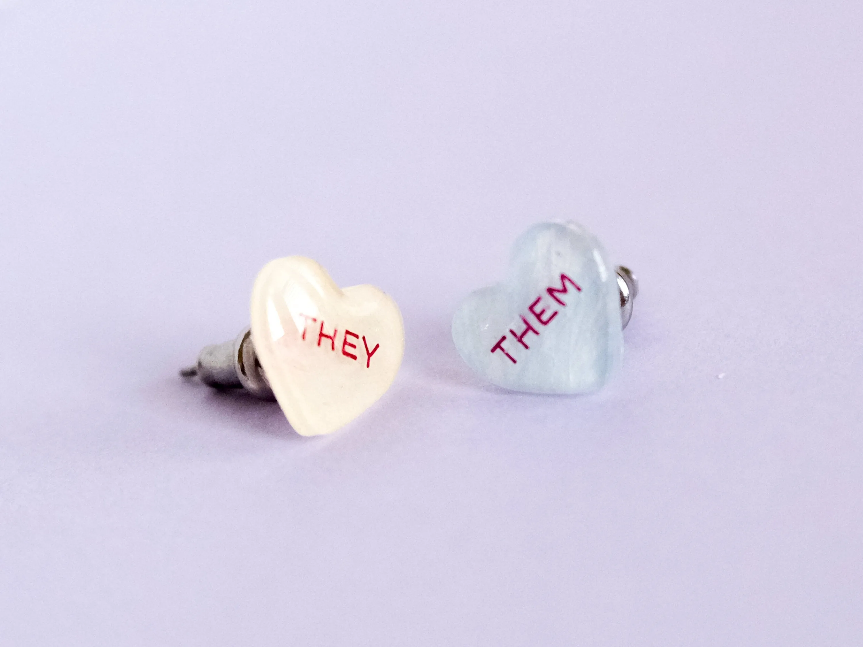 They/Them Pronoun Conversation Heart Earrings