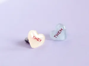 They/Them Pronoun Conversation Heart Earrings