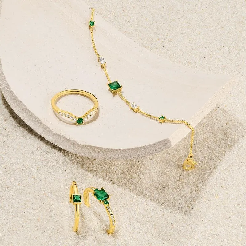 Thomas Sabo Ring Green Stone With White Stones Gold