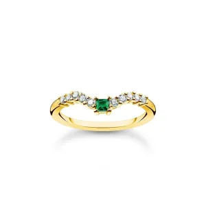 Thomas Sabo Ring Green Stone With White Stones Gold