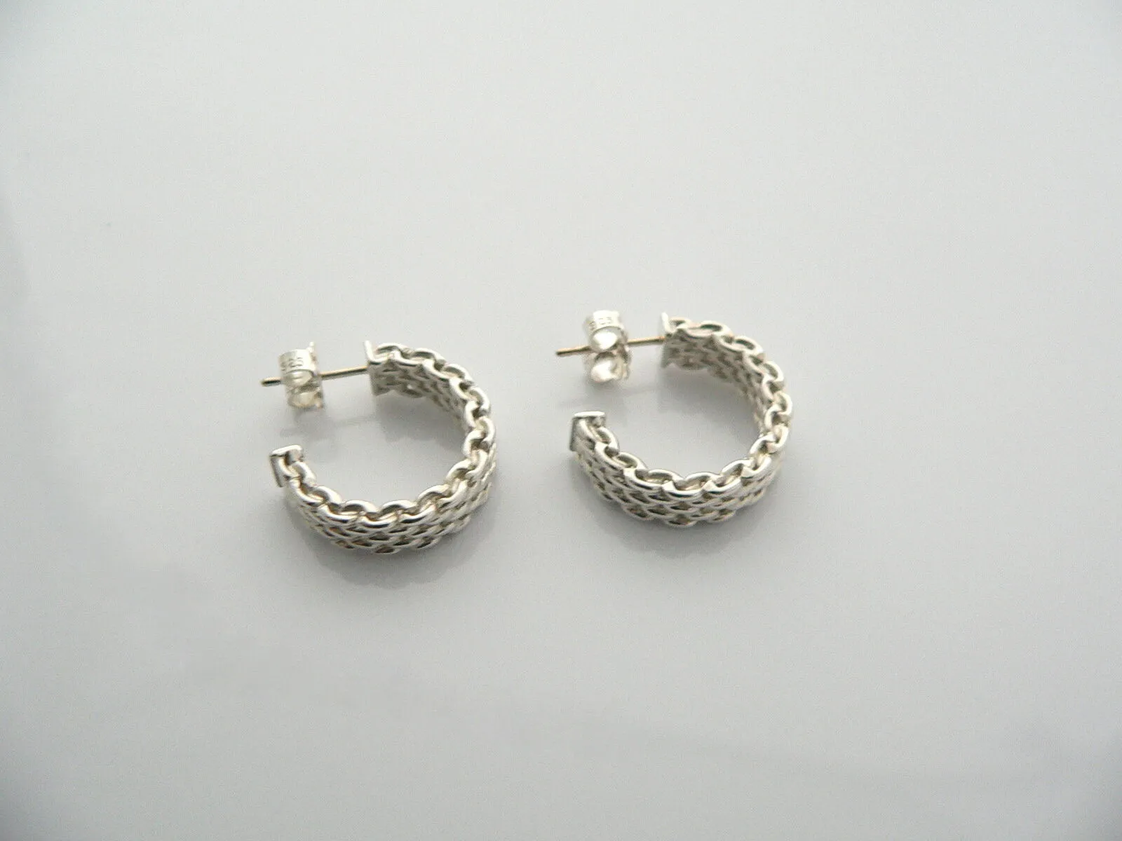 Tiffany & Co Silver Somerset Mesh Weave Hoops Earrings Studs Gift Love Statement