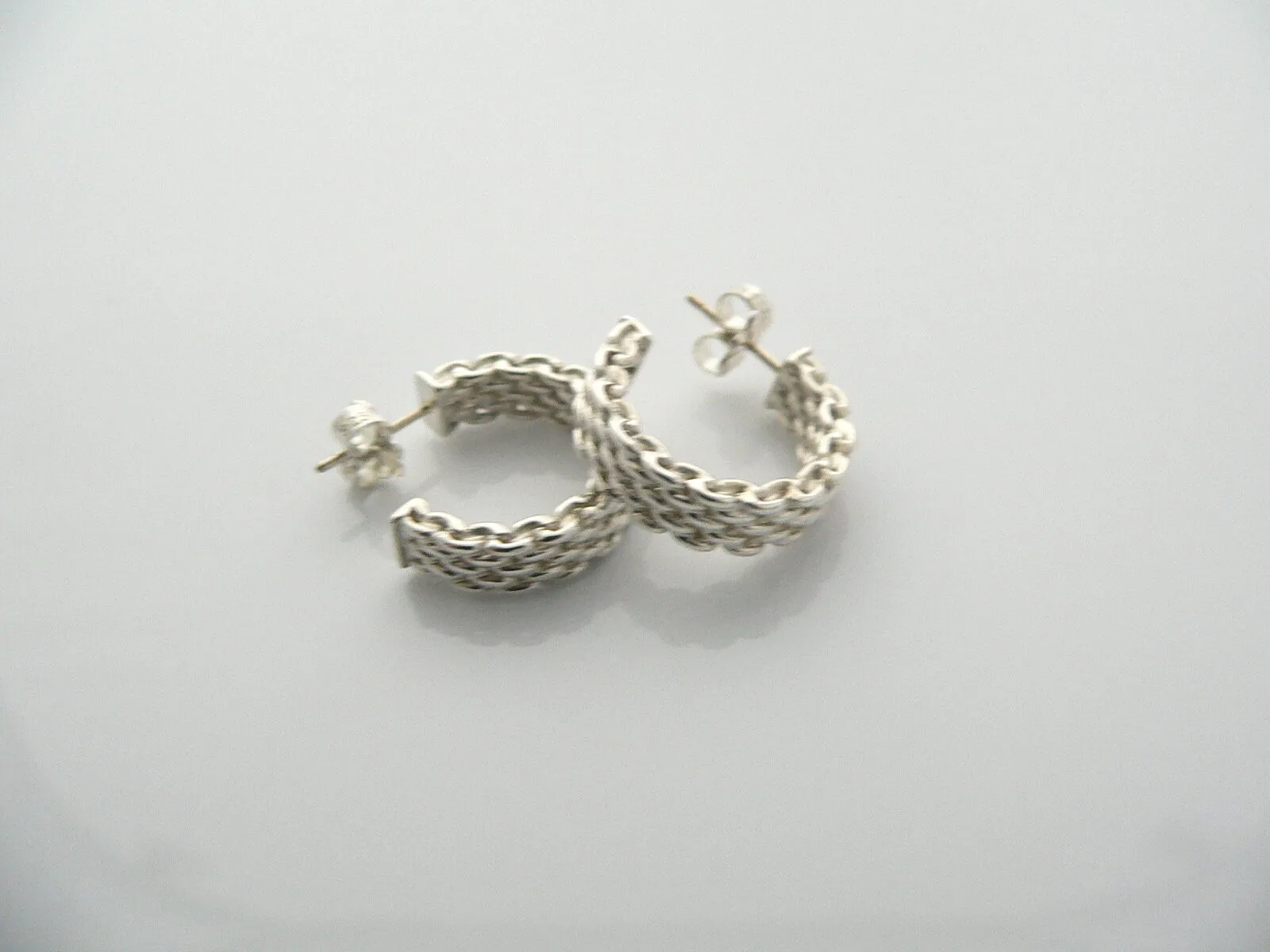 Tiffany & Co Silver Somerset Mesh Weave Hoops Earrings Studs Gift Love Statement