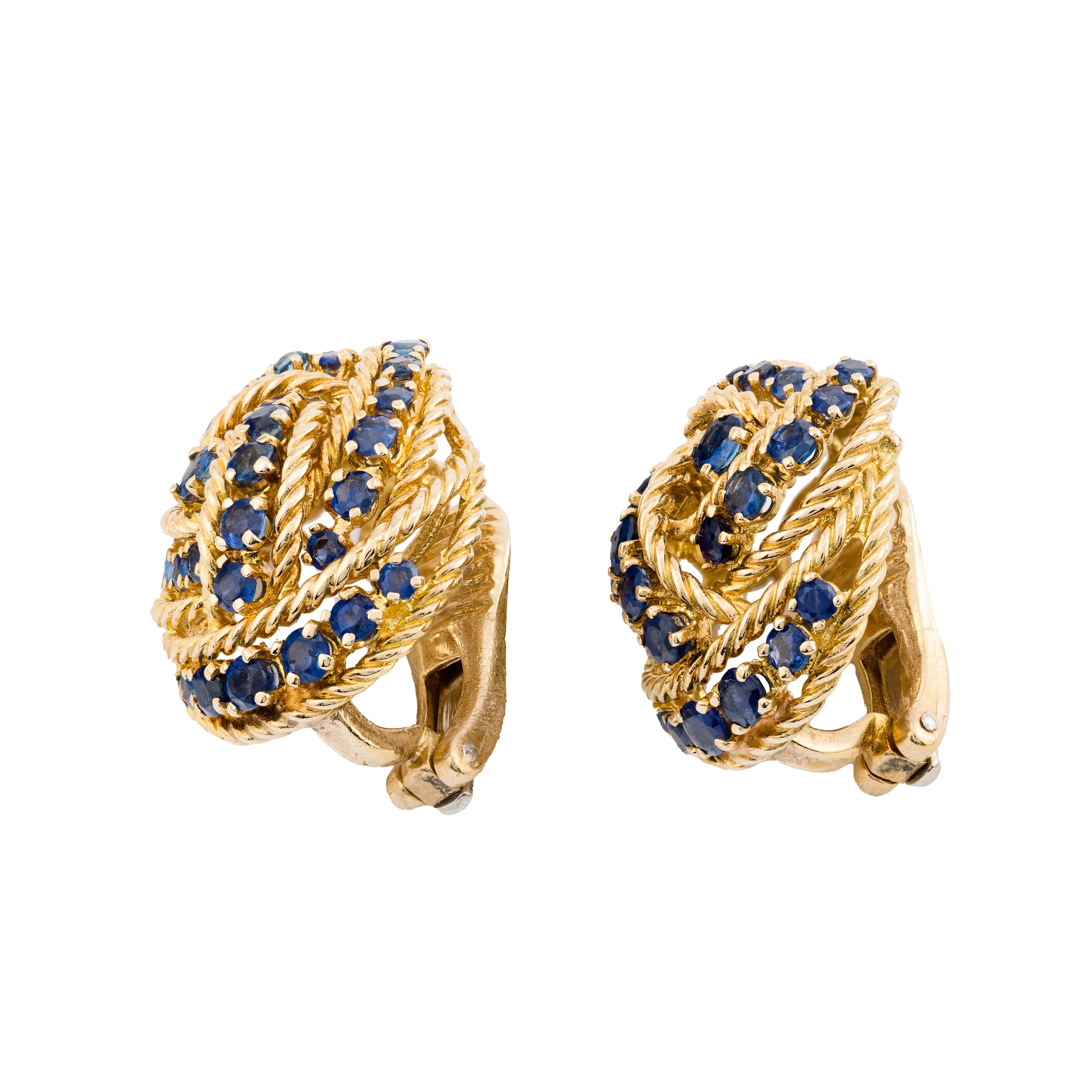 Tiffany & Company Sapphire Rope Work Earrings in 18 Karat Yellow Gold