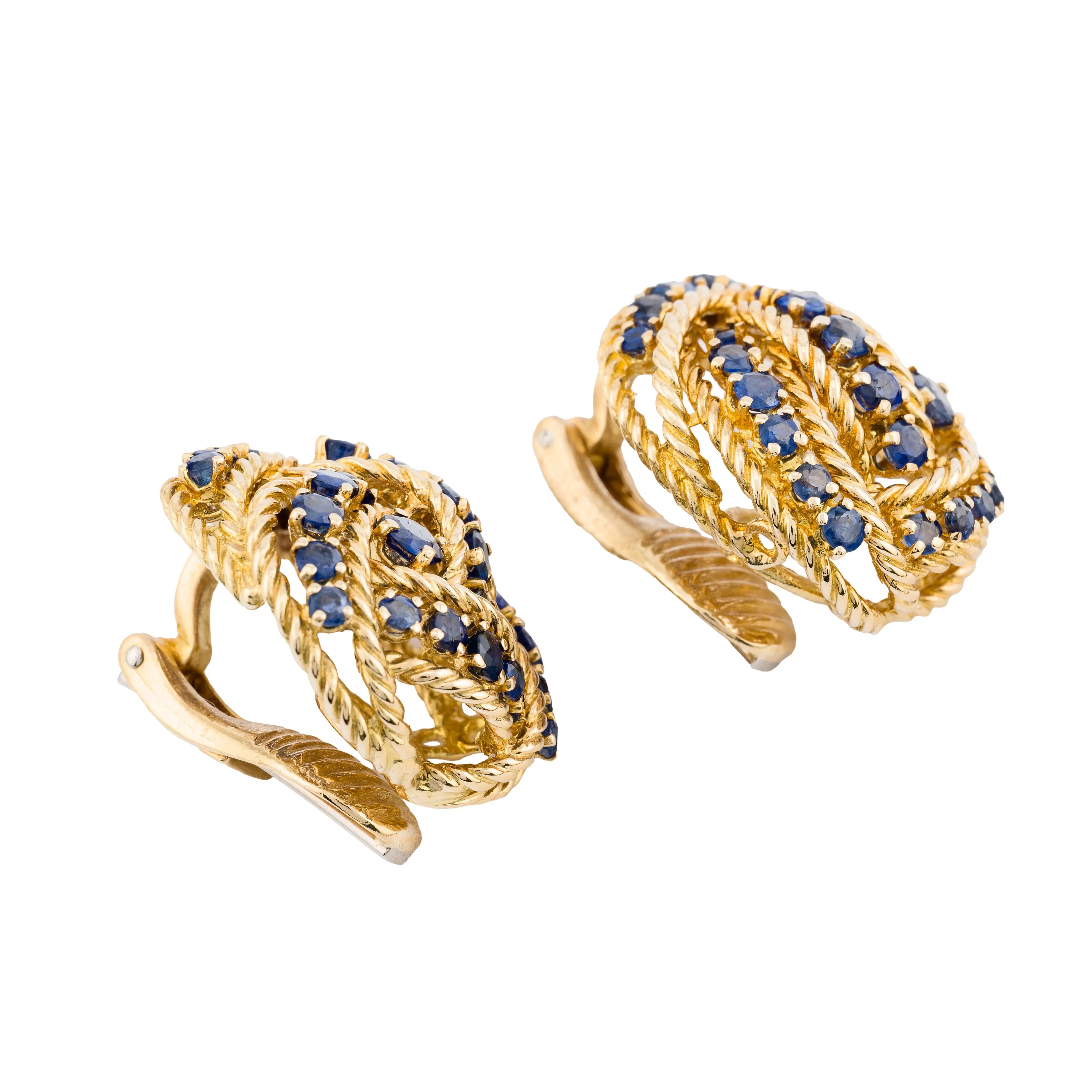 Tiffany & Company Sapphire Rope Work Earrings in 18 Karat Yellow Gold