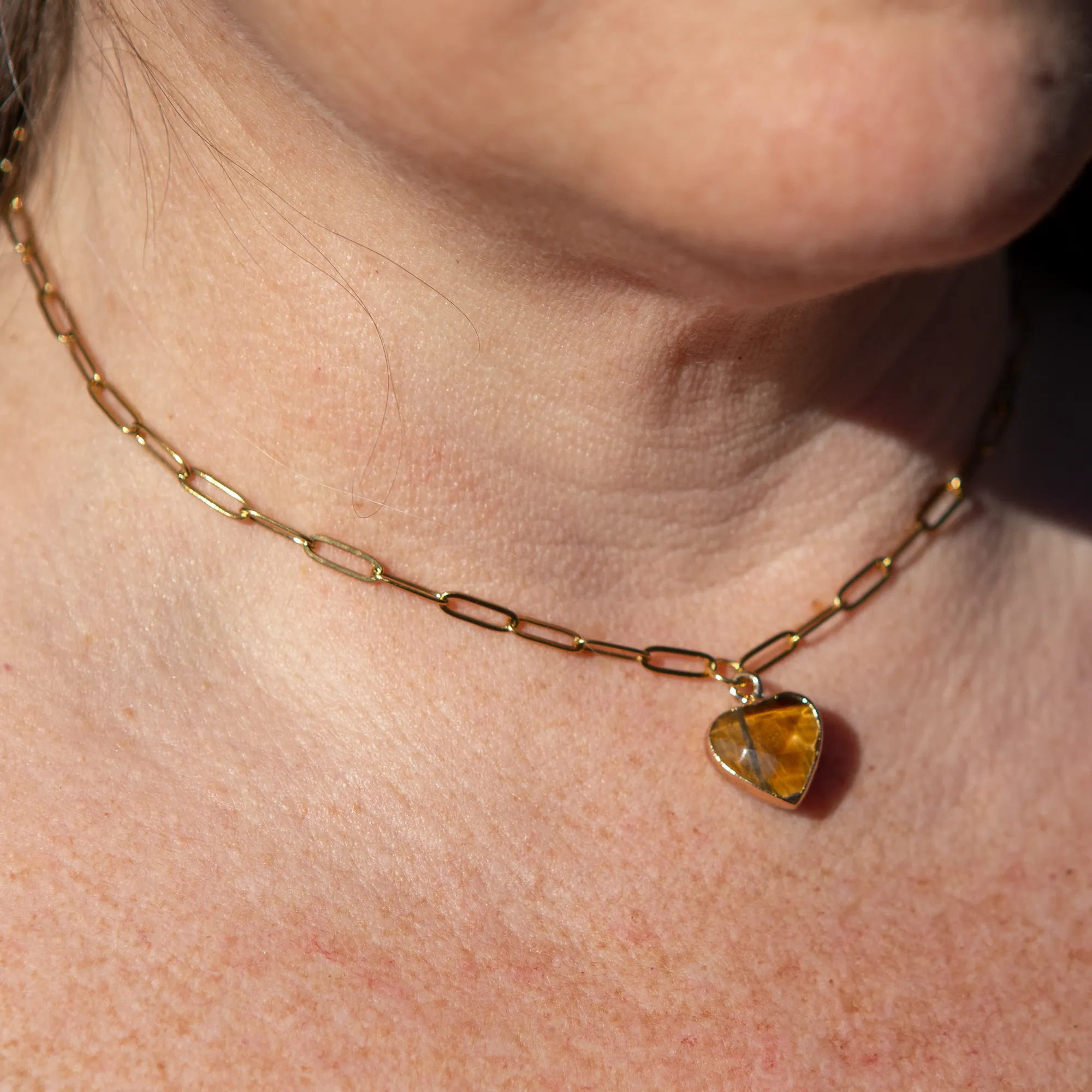 Tiger Eye - Paper Clip Necklace