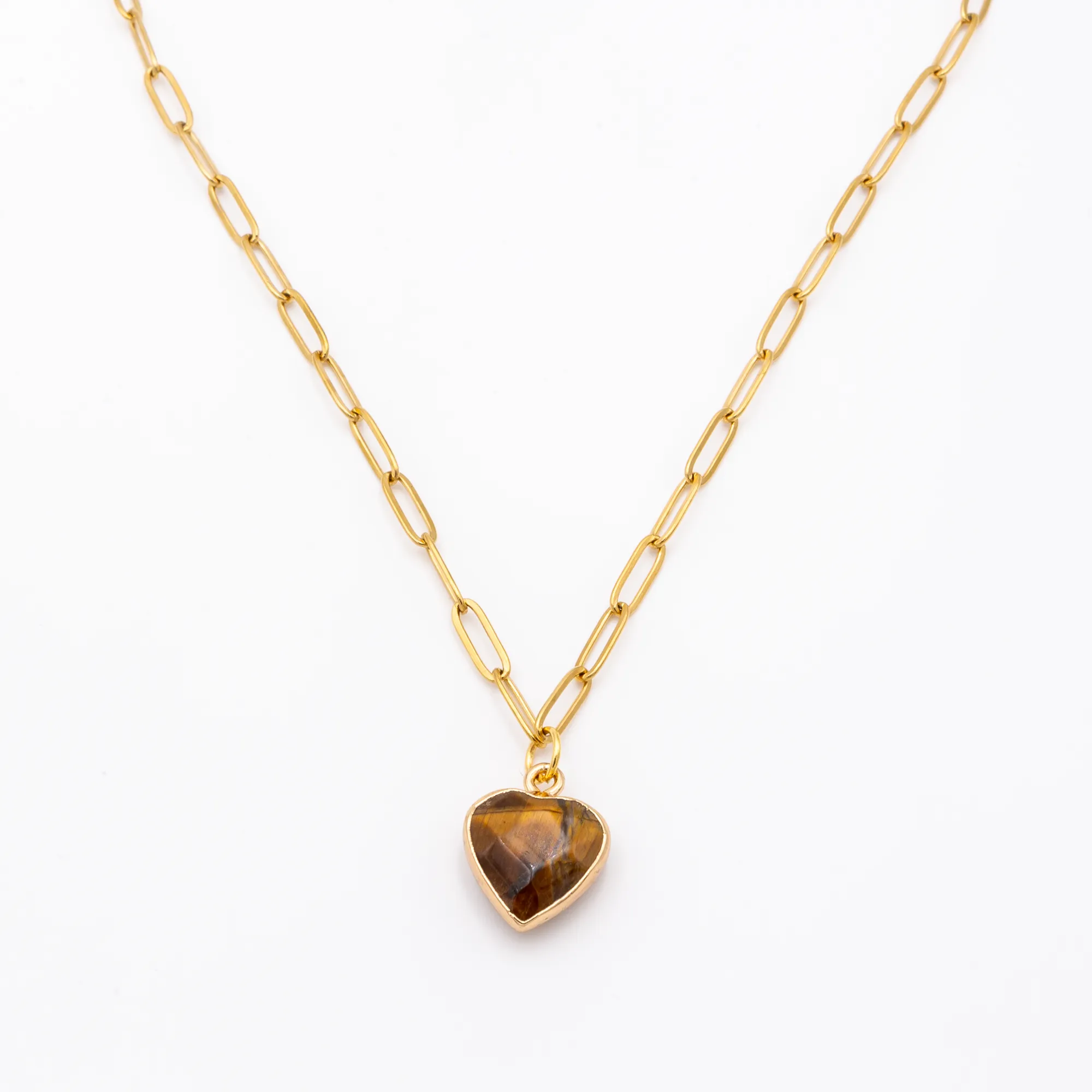 Tiger Eye - Paper Clip Necklace