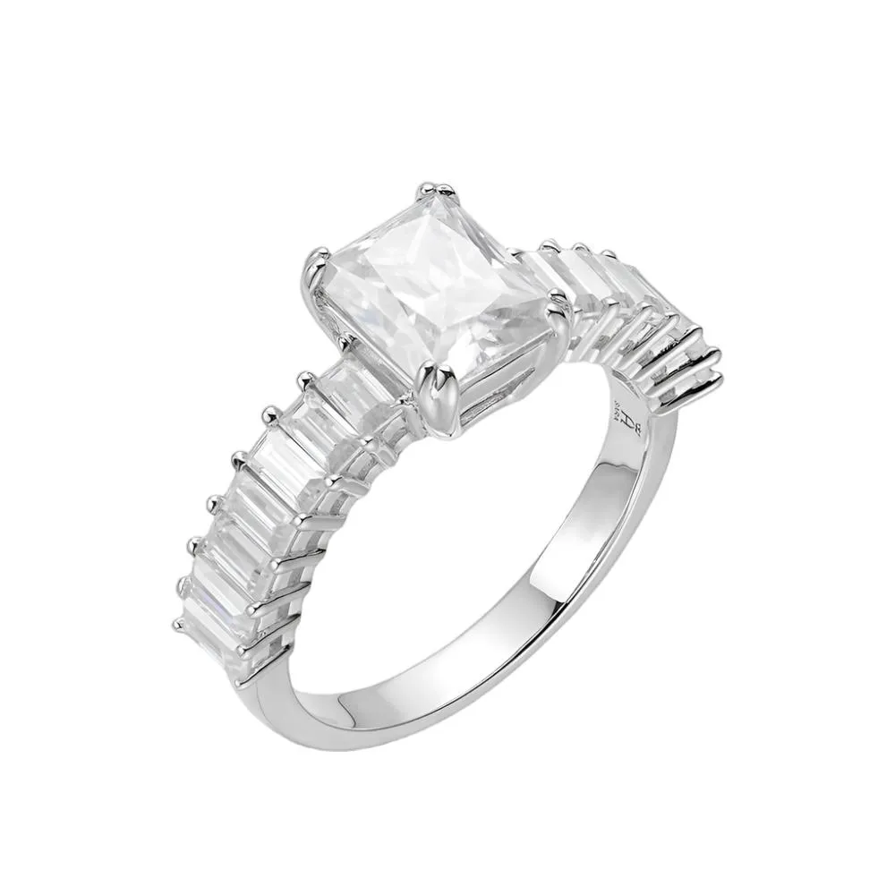 Timeless Radiance Square-Cut Lab-Created Moissanite Sterling Silver Ring - M102799