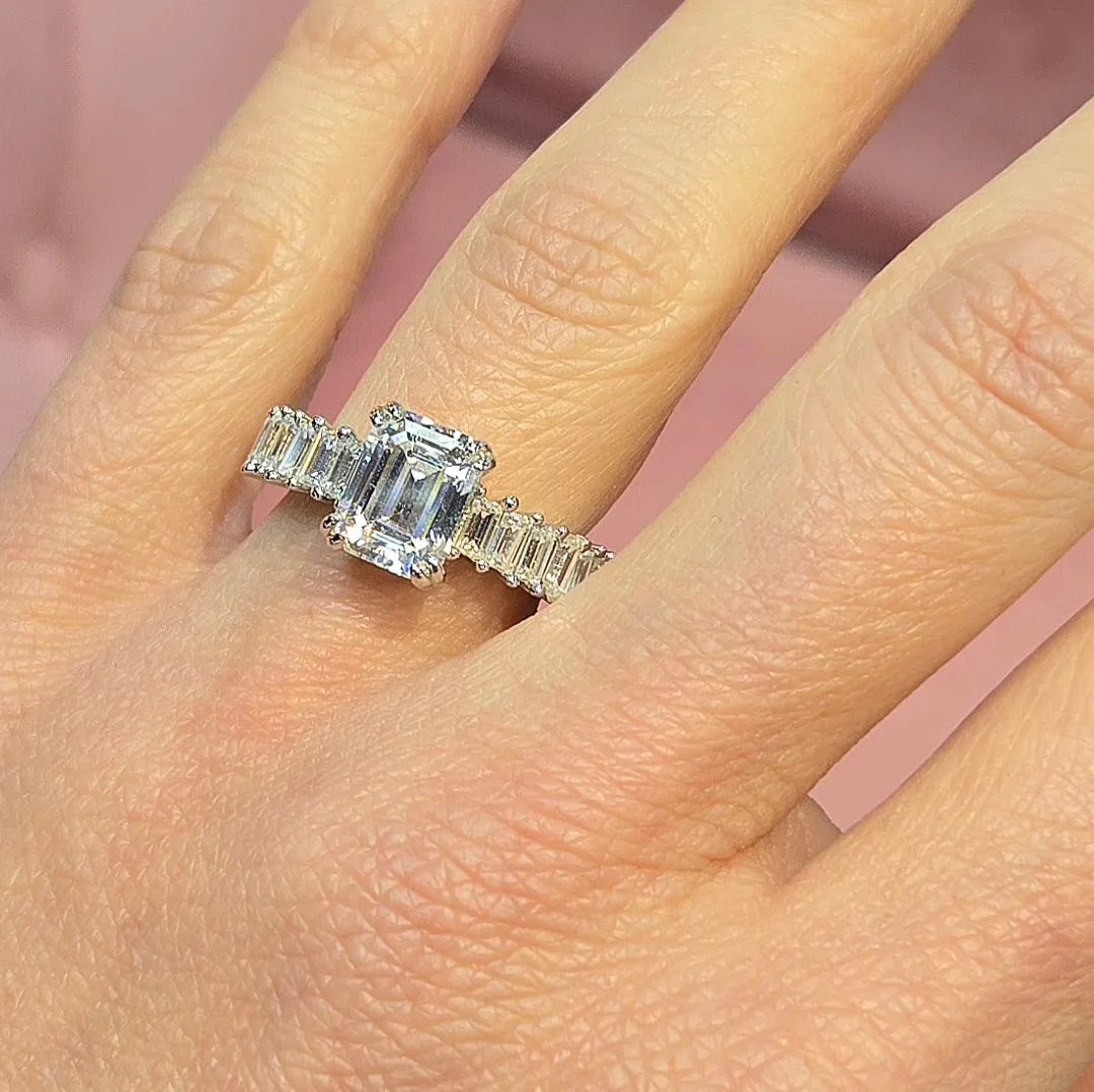 Timeless Radiance Square-Cut Lab-Created Moissanite Sterling Silver Ring - M102799