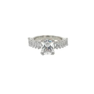 Timeless Radiance Square-Cut Lab-Created Moissanite Sterling Silver Ring - M102799