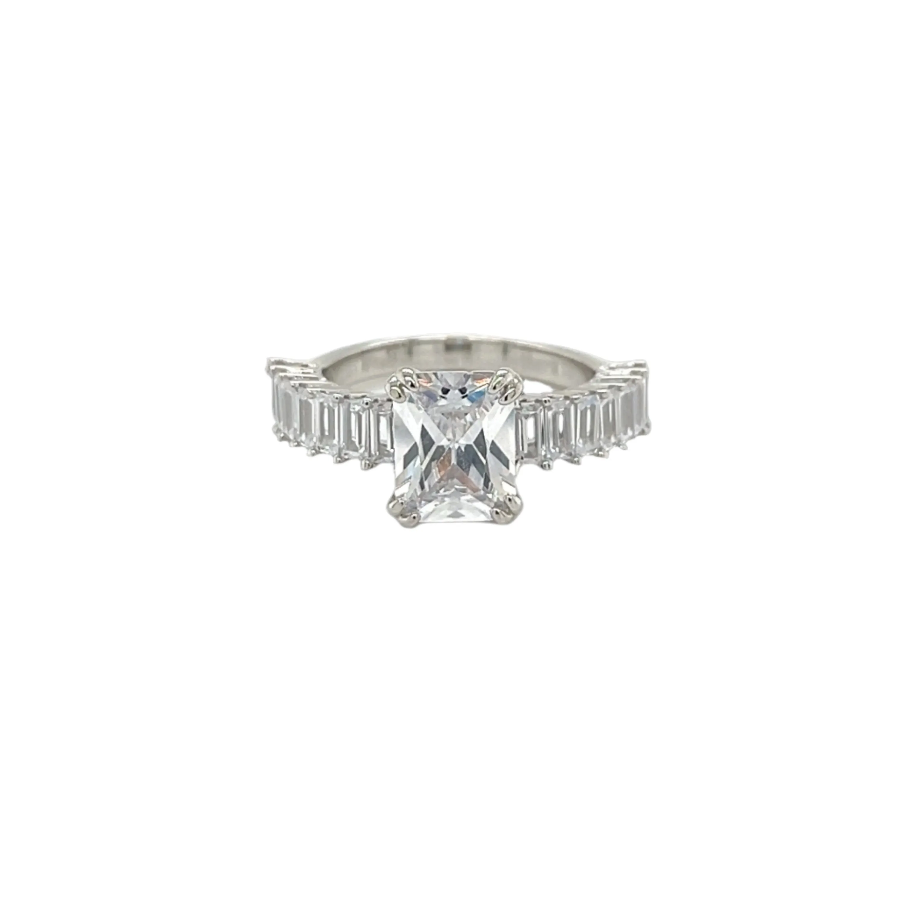 Timeless Radiance Square-Cut Lab-Created Moissanite Sterling Silver Ring - M102799