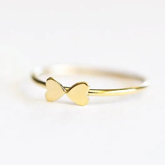 Tiny Heart Bow Stacking Ring
